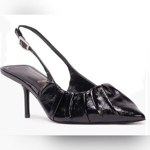 Black Suede Studio Black Piaz 100 Patent Leather Slingback Pump US 5.5 EU 35.5